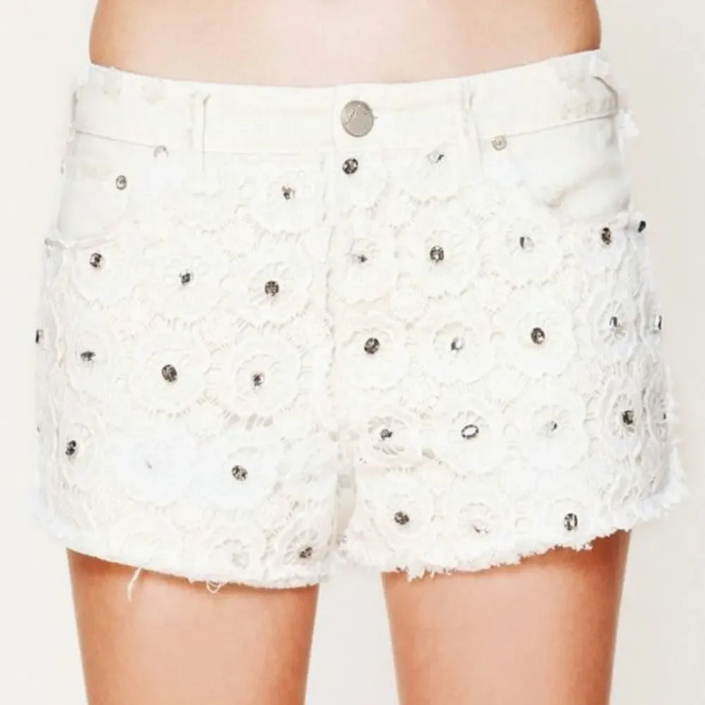 Free People Crochet Applique Rhinestone Cutoff Shorts - Picture 1 of 9